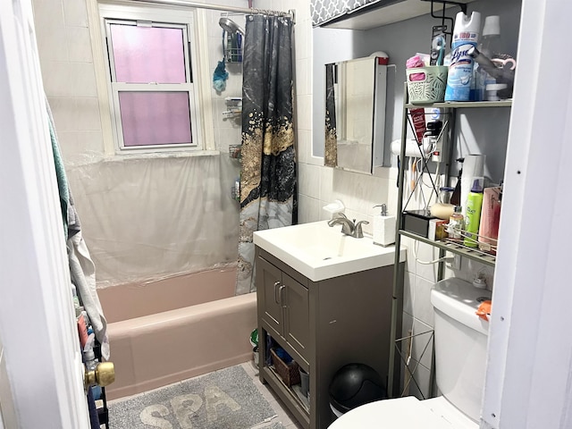 304 51st St, West New York, NJ 07093 - full bathroom with vanity and shower / bath combo with shower curtain