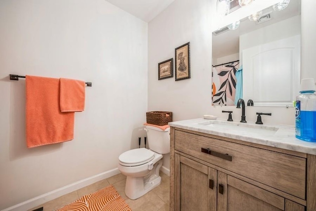 bathroom featuring tile patterned floors, toilet, and vanity