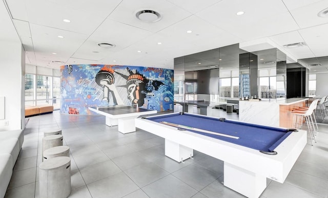 recreation room with recessed lighting, plenty of natural light, and pool table