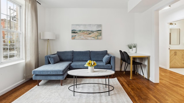 living room with dark wood-type flooring