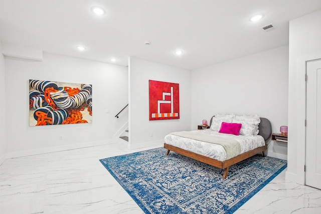 98 Van Horne St Unit A, Jersey City, NJ 07304 - bedroom with marble finish floor, recessed lighting, baseboards, and visible vents