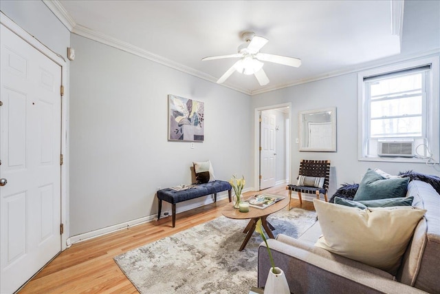 519 Willow Ave Unit 3, Hoboken, NJ 07030 - living area with light wood-style flooring, cooling unit, ornamental molding, a ceiling fan, and baseboards