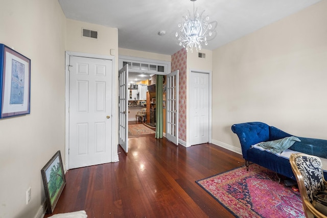 352 7th St Unit 3, Jersey City, NJ 07302 - sitting room featuring wood finished floors, a chandelier, and french doors