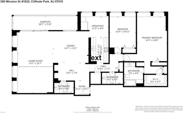 300 Winston Dr # 1822, Cliffside Park, NJ 07010 - view of floor plan / room layout