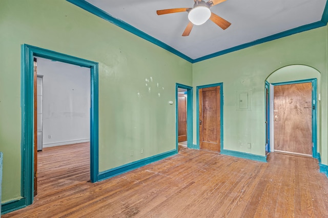 300 2nd St Unit 2, Jersey City, NJ 07302 - spare room featuring wood finished floors, ceiling fan, ornamental molding, and electric panel