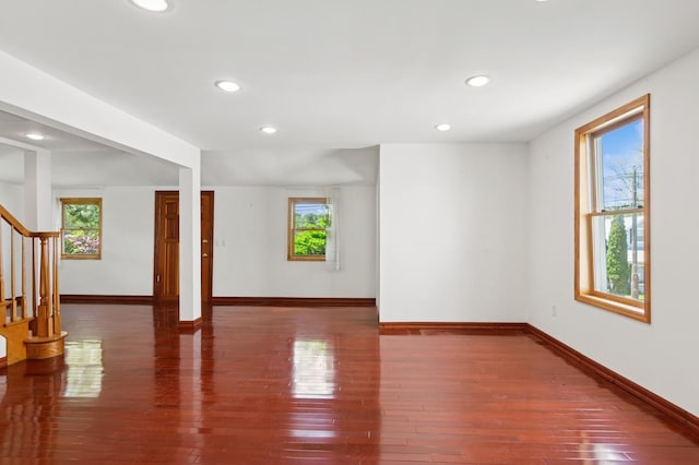 16 Hazel Ave, Livingston, NJ 07039 - empty room with wood-type flooring, stairs, baseboards, and recessed lighting
