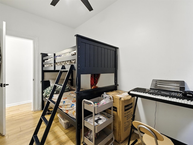 75 Reservoir Ave, Jersey City, NJ 07307 - bedroom with wood finished floors, vaulted ceiling, and ceiling fan
