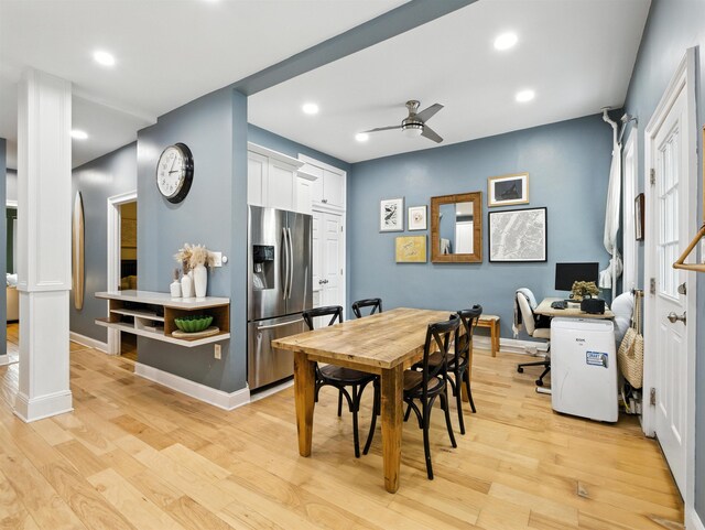 75 Reservoir Ave, Jersey City, NJ 07307 - dining area featuring light wood-style floors, ceiling fan, and recessed lighting