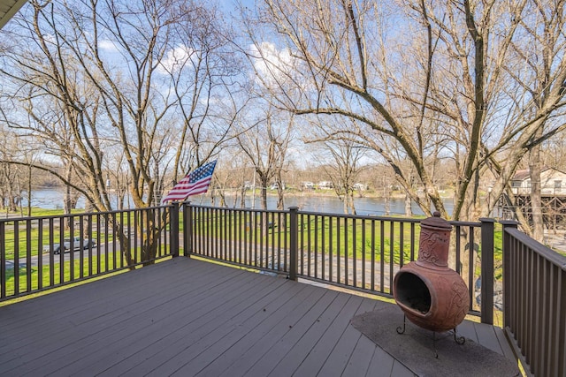 wooden deck with a water view