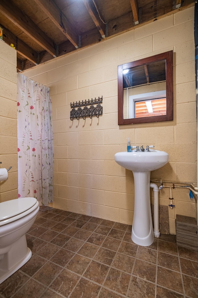 bathroom featuring toilet and a shower with shower curtain