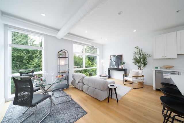 414 1st St Unit 5, Jersey City, NJ 07302 - living room with light wood-style flooring, recessed lighting, and beam ceiling