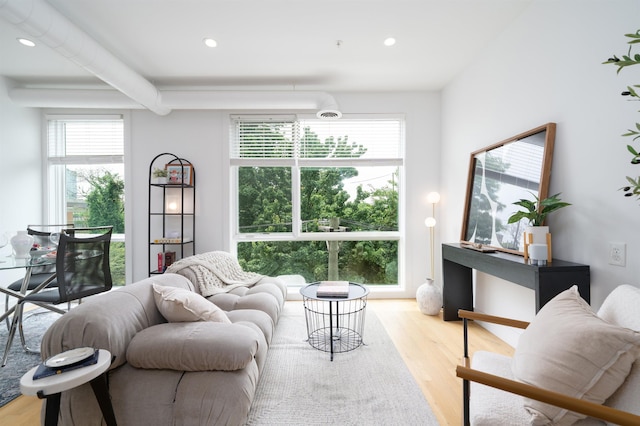 414 1st St Unit 5, Jersey City, NJ 07302 - living room with wood finished floors, recessed lighting, and beamed ceiling