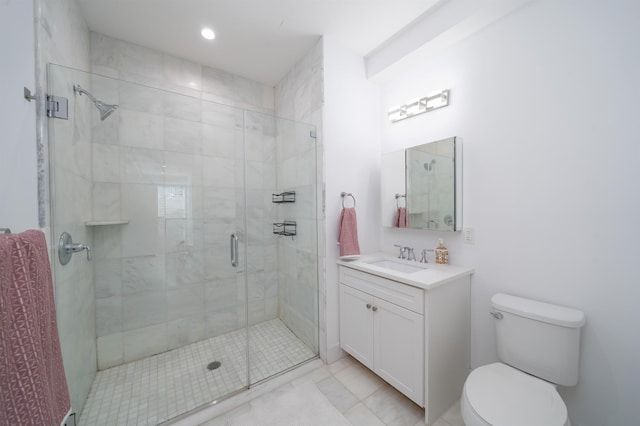 414 1st St Unit 5, Jersey City, NJ 07302 - bathroom with vanity, a stall shower, and tile patterned floors