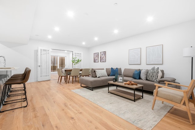 living room with light wood-type flooring