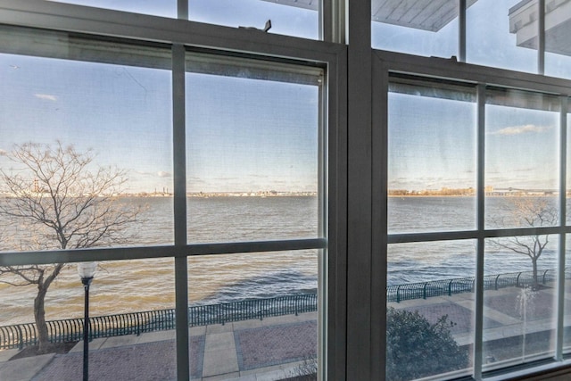 room details featuring a water view