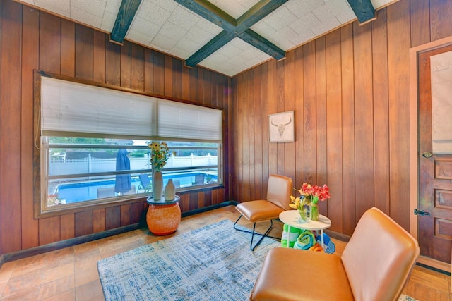 76 Central Ave, Secaucus, NJ 07094 - living area featuring wood walls and beam ceiling
