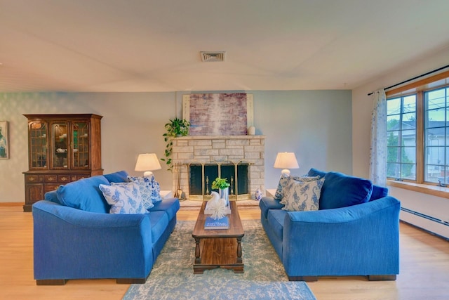 76 Central Ave, Secaucus, NJ 07094 - living area with wood finished floors, a fireplace, and baseboard heating
