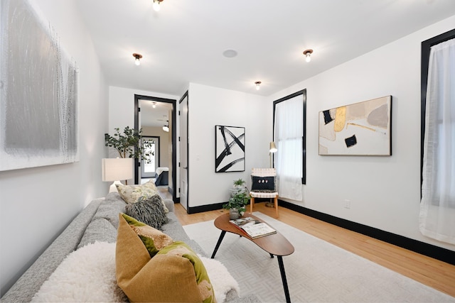 living room with light hardwood / wood-style floors