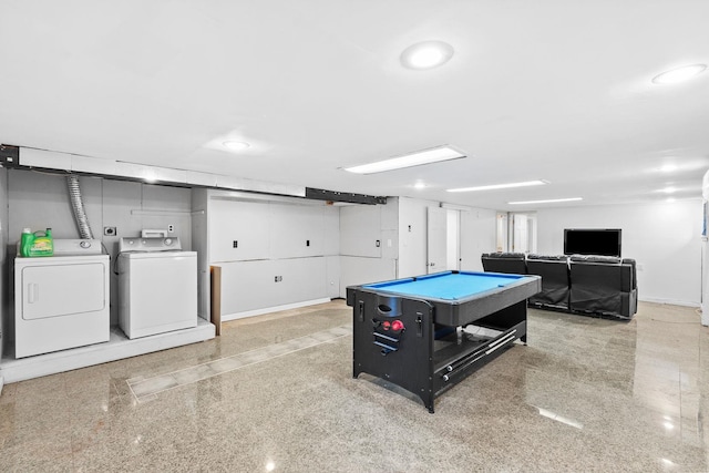 80 E 24th St, Bayonne, NJ 07002 - rec room with washing machine and clothes dryer, pool table, and baseboards