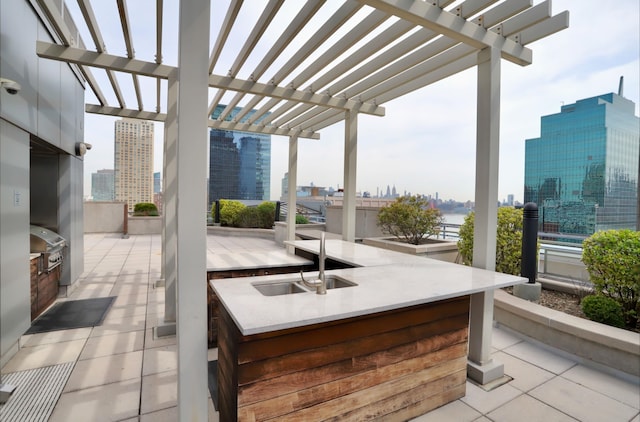 105 Greene St Unit 1101, Jersey City, NJ 07302 - view of patio featuring a view of city, an outdoor bar, exterior kitchen, and a pergola