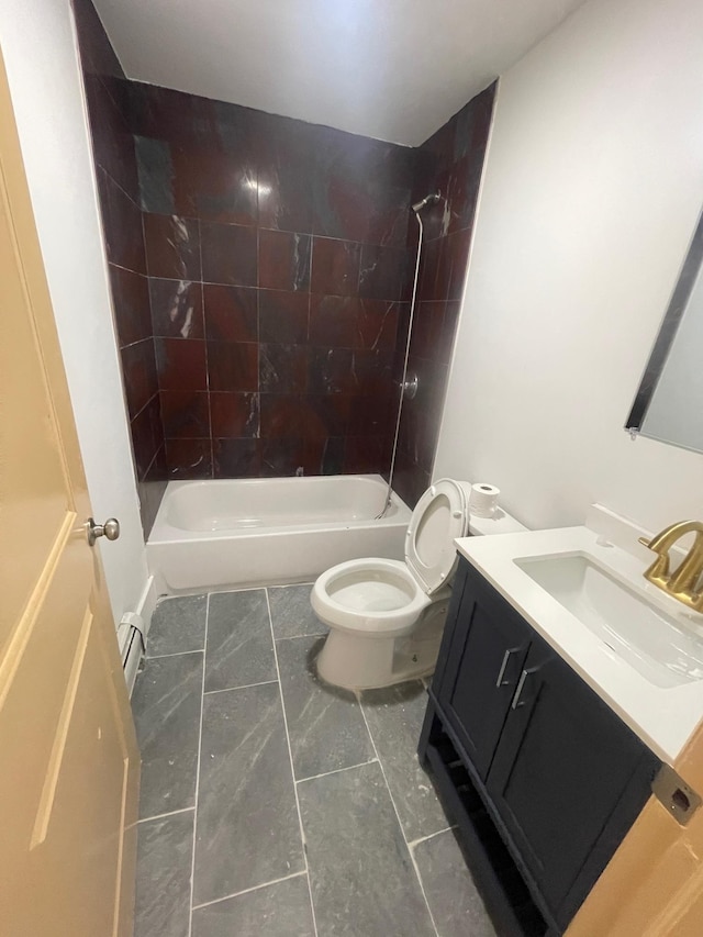2907 Central Ave, Union City, NJ 07087 - bathroom featuring vanity,  shower combination, marble finish flooring, and a baseboard heating unit