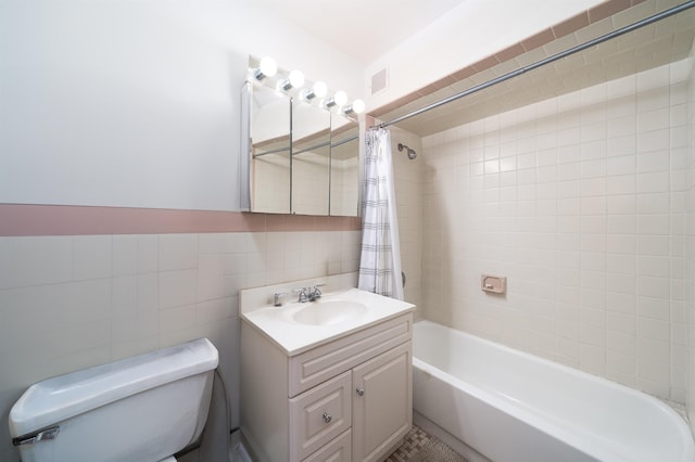230 Bloomfield St Unit 302, Hoboken, NJ 07030 - bathroom with toilet, shower / tub combo, vanity, and tile walls