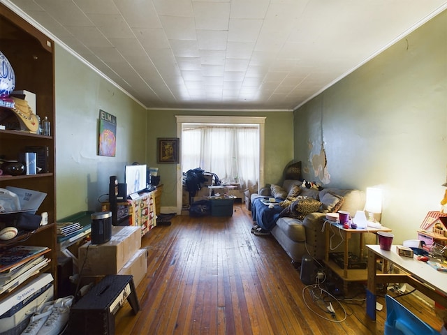 miscellaneous room featuring dark hardwood / wood-style flooring and crown molding