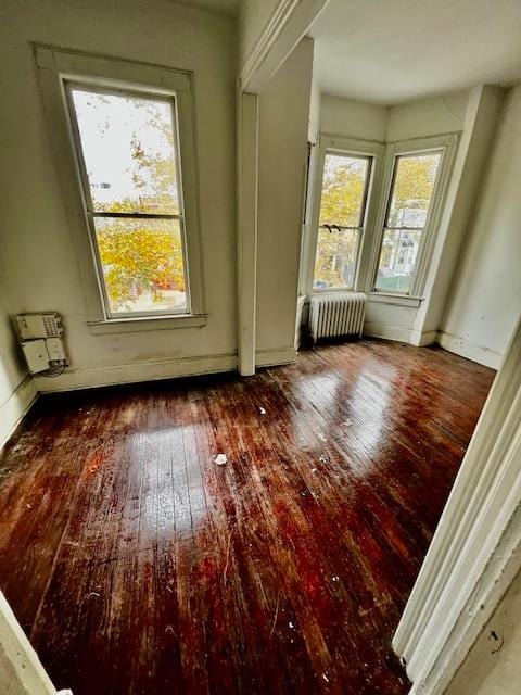 interior space featuring dark hardwood / wood-style flooring and radiator heating unit