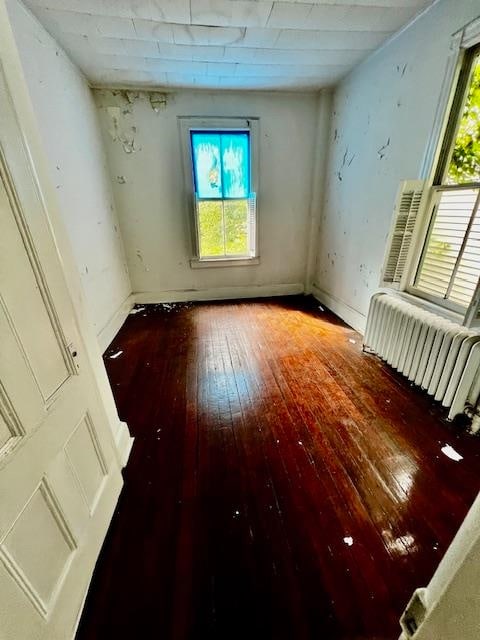 spare room with hardwood / wood-style floors, a healthy amount of sunlight, and radiator heating unit