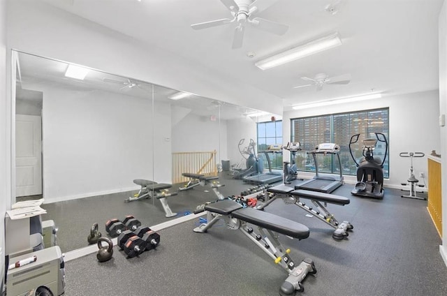 1201 Summit Ave Unit 402, Jersey City, NJ 07307 - gym with a ceiling fan and baseboards