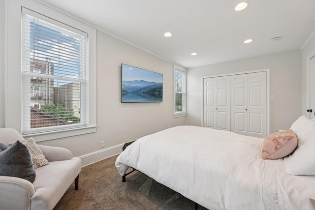 7619 5th Ave, North Bergen, NJ 07047 - carpeted bedroom with recessed lighting and a closet