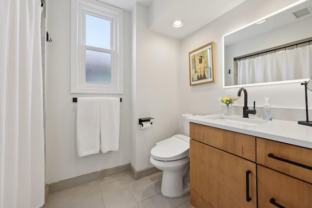 7619 5th Ave, North Bergen, NJ 07047 - full bath with vanity, tile patterned flooring, a shower with shower curtain, and recessed lighting
