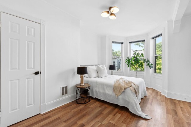 48 Armstrong Ave, Jersey City, NJ 07305 - bedroom with light wood-type flooring and ornamental molding