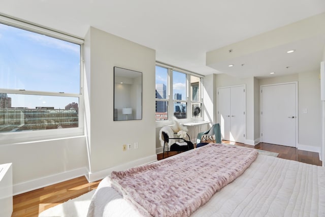 bedroom with wood-type flooring