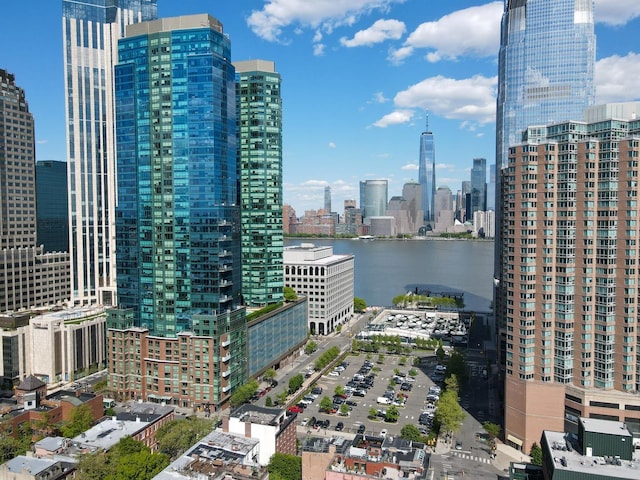 property's view of city featuring a water view