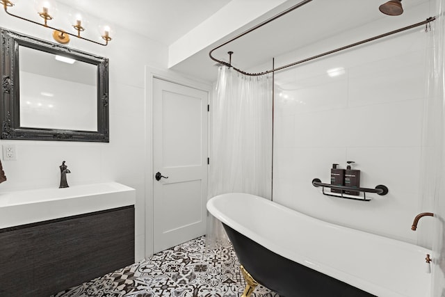 1030 Hudson St Unit 1, Hoboken, NJ 07030 - bathroom featuring a freestanding bath, vanity, and a shower with curtain