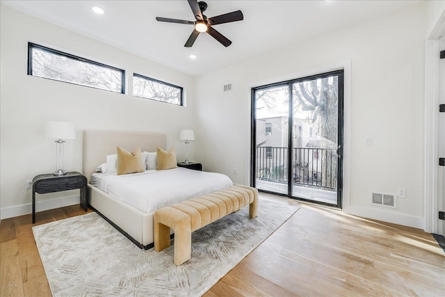 177 Wilkinson Ave Unit 1, Jersey City, NJ 07305 - bedroom featuring access to outside, baseboards, recessed lighting, visible vents, and wood finished floors