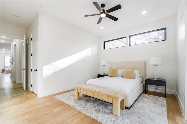 177 Wilkinson Ave Unit 1, Jersey City, NJ 07305 - bedroom with recessed lighting, light wood-style flooring, baseboards, and a ceiling fan