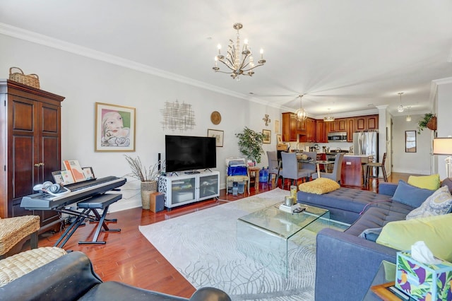 20 Avenue At Port Imperial Unit 425, West New York, NJ 07093 - living area featuring a chandelier, wood finished floors, and ornamental molding