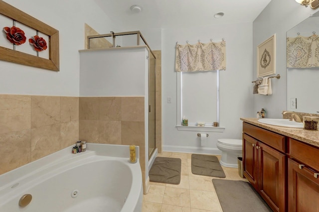 20 Avenue At Port Imperial Unit 425, West New York, NJ 07093 - full bath with a stall shower, a jetted tub, vanity, and tile patterned floors