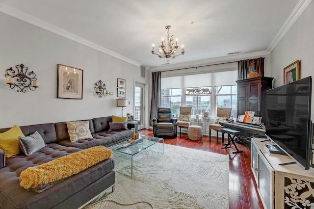 20 Avenue At Port Imperial Unit 425, West New York, NJ 07093 - living room featuring a chandelier, dark wood-style flooring, and ornamental molding
