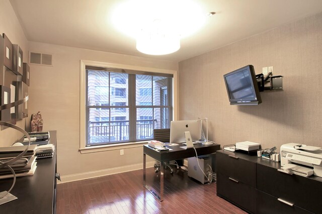 office area with dark hardwood / wood-style floors