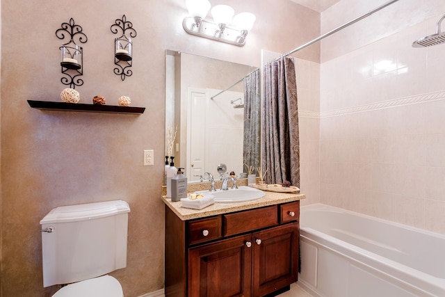 full bathroom with vanity, toilet, and shower / tub combo