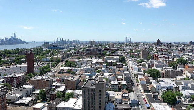 birds eye view of property featuring a city view