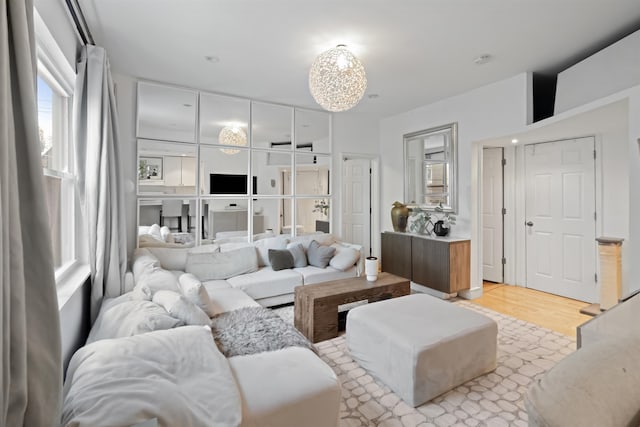 living area with light wood-style floors