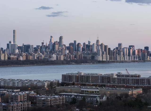 view of city with a water view
