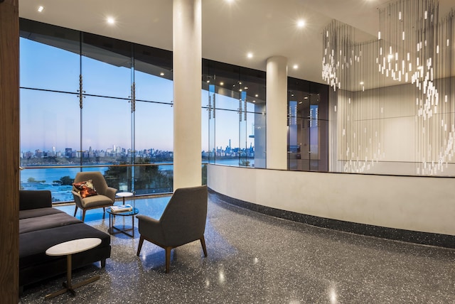 reception featuring a view of city and a water view