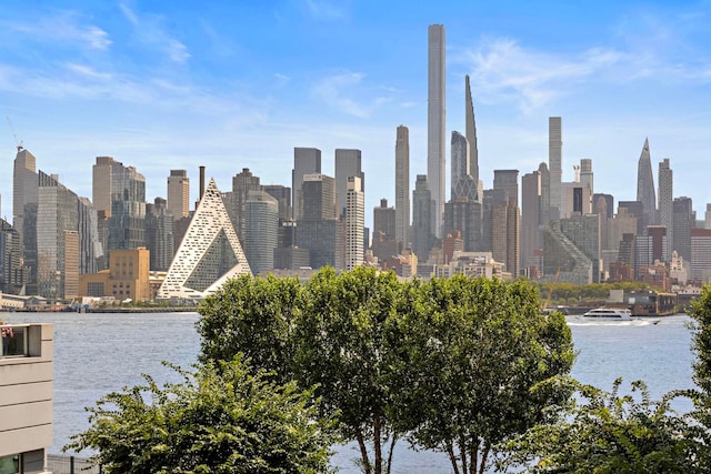 property's view of city featuring a water view