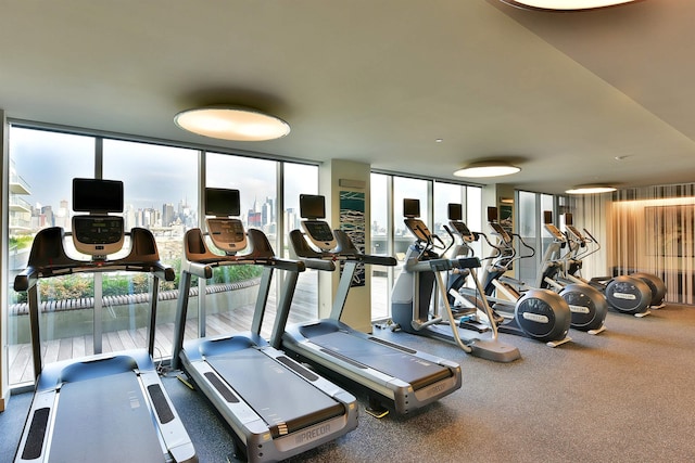 exercise room featuring a wall of windows and plenty of natural light