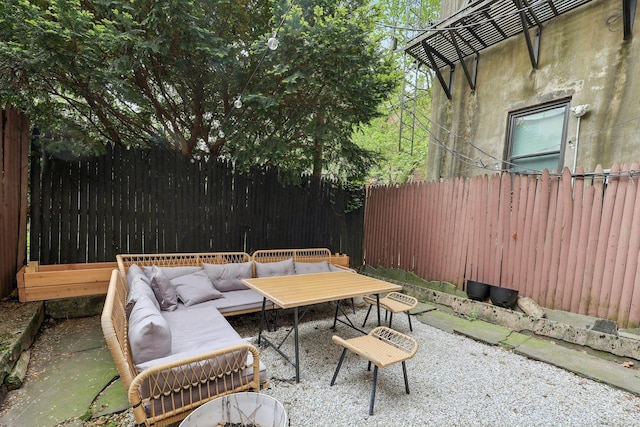 300 Barrow St, Jersey City, NJ 07302 - view of patio with outdoor dining area, fence, and an outdoor living space
